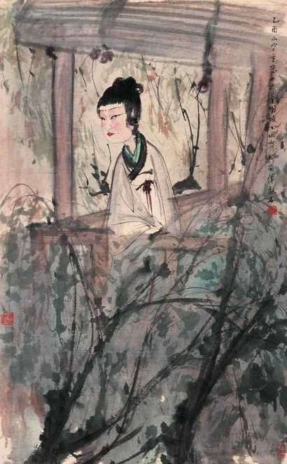 傅抱石 乙酉（1945年）作 柳荫仕女图 立轴